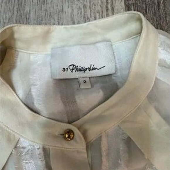 3.1 Phillip Lim Sheer blous ruffle trim long sleeve ivory top size 2 - Picture 3 of 9